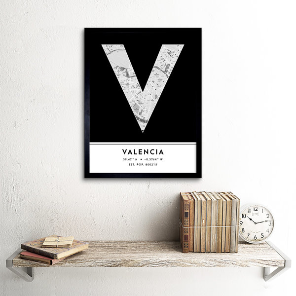 Wee Blue Coo Valencia City Map Valencia Black & White Picture Frame